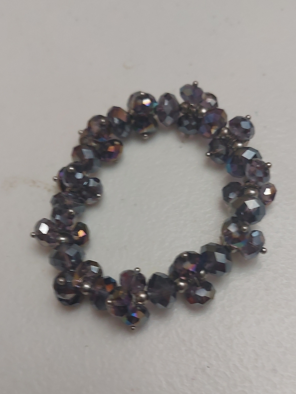 Purple And Silver Tone Faceted Metallic Cluster Beads Stretch Bracelet 6 Inches